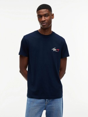 Tommy Hilfiger Tjm Dar Kesim Göğüs Imzalı Kısa Kollu Erkek Mavi T-Shirt DM0DM22538C1G
