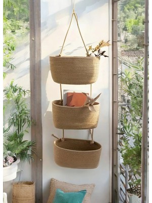 Üçlü Hasır Jüt Duvar ve Kapı Arkası Asma Sepet Seti, Şık ve Pratik Depolama