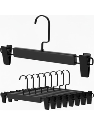 Siyah Ahşap Pantolon ve Etek Askısı, Amerikan Kancalı, 10'lu Paket