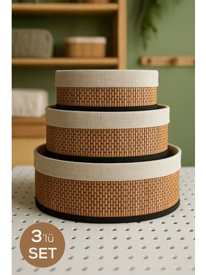 Bambu Hasır Yuvarlak 3'lü Çok Amaçlı Düzenleyici Sepet Seti