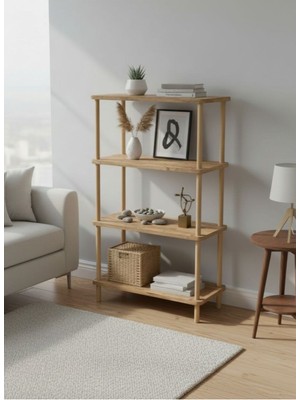 Macco Mobilya 4 Katlı Dikdörtgen Ahşap Çevir Kur Kitaplık - Çok Amaçlı Dekoratif Raf, Salon, Mutfak, Düzenleyici