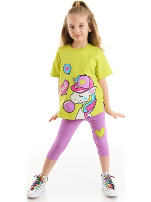 Denokids Kız Çocuk Cool Unicorn T-shirt ve Tayt Takım 4 Yaş Özel Günler İçin Renkli