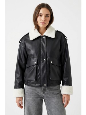 Rays 4758 Deri Pelüş Mont Siyah