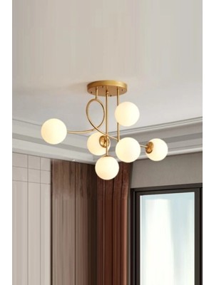 Ömür Avize Eva Modern Tarz Eskitme Beyaz Camlı Altılı Avize