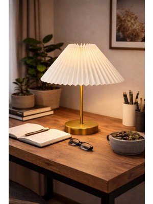 Ömür Avize Elisa Pileli Krem Şapkalı Masa Lambası