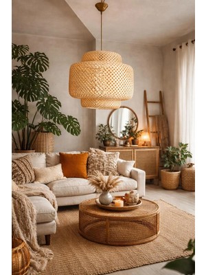 Ömür Avize Trudy 30*30 Bambu Modern Tasarım Oturma Odası Avize