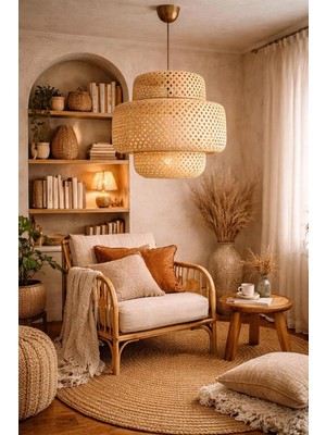 Ömür Avize Trudy 40X40 Bambu Modern Tasarım Oturma Odası Avize