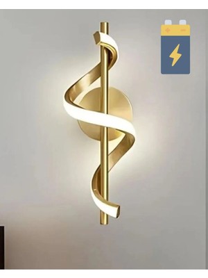 Ömür Avize Model Pilli Tak Çalıştır Eskitme Gold Beyaz LED Aplik Pil Dahil Yatak Odası Salon