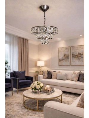 Ömür Avize Ahu Tekli Krom Kasa Gri Askılı Avize