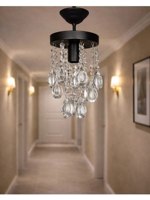 Ömür Avize 15 cm Kristal Taşlı Siyah Kasa Avize