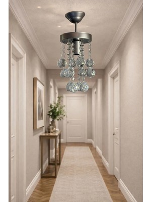 Ömür Avize 15 cm Kristal Taşlı Gri Kasa Avize