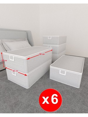 6'lı Kulplu Çizgili Desenli Baza Çekyat Altı Düzenleyici Hurçları