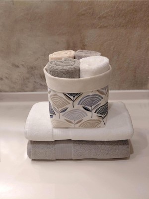 Mavi Desenli Kumaş Havlu Sepeti Seti, Şık ve Kullanışlı Depolama Çözümü