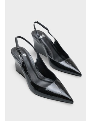 LOJO Kadın Sivri Burun Arkası Açık Dolgu Topuklu Viviens Siyah Kroko