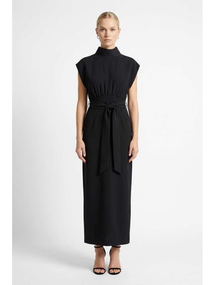 Rays Siyah Vatkalı Bel Bağlama Elbise 261622