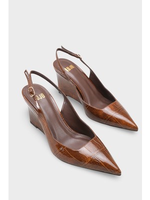 LOJO Kadın Sivri Burun Arkası Açık Dolgu Topuklu Viviens Kahve Kroko