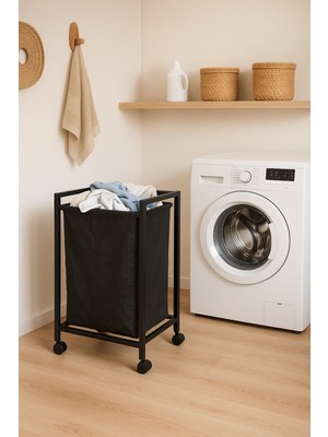 75 Litre Frenli Metal Çamaşır ve Çok Amaçlı Tekerlekli Sepet