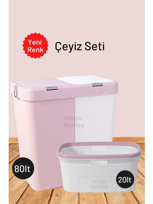 Ikili Kirli Çamaşır Sepeti ve Çamaşır Selesi Seti, Pudra Renk