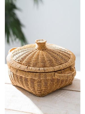 Rattan Hasır Çok Amaçlı Depolama Sepeti 26 Cm, Mutfak ve Banyo Için Şık Çözüm