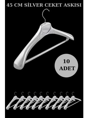 10 Adet Krom Renk Plastik Ceket ve Takım Elbise Askısı Seti