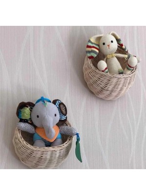 Şık Rattan Bambu Hasır Kulaklı Duvar Sepeti, Ev Dekorasyonuna Zarif Dokunuş