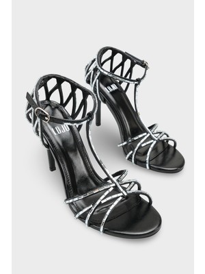 LOJO Kadın Oval Burun Taşlı Arkası Kafes Detaylı Günlük Topuklu Ayakabı Alessi Siyah