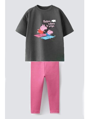 Monila Kız Çocuk Pamuklu Baskılı T-Shirt ve Fitilli Tayt 2'li Takım