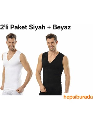 Jiber Erkek 2'li Likralı Kolsuz V Yaka Atlet Siyah-Beyaz