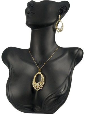 Şeffaf Vücut Sergileme Mankeni, Polyester Kolye ve Küpelik, 32CM Siyah