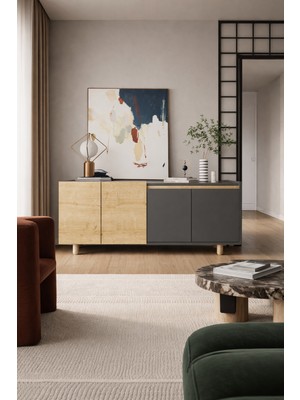 VM VERTEX MOBİLYA Ravenna Modern Konsol 180 cm Safir Meşe-Antrasit