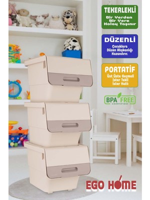 3'lü Tekerlekli Çok Amaçlı Saklama Kutusu, 36 L, Kapaklı, Oyuncak Düzenleyici