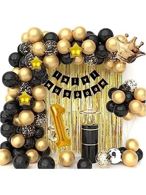 MarkEntegra Yıldızlı Kral Taçlı 1 Yaş Doğum Günü Balon Seti