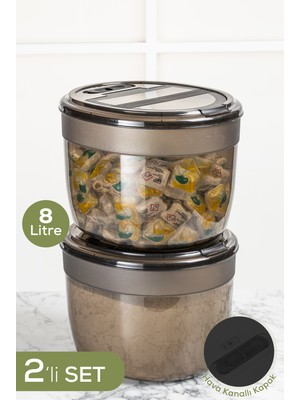 Çiftli 8 Litre Plastik Deterjan Saklama Kutusu, Antrasit Kapak ve Gövde