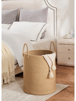 Renkli Jüt Kulp Detaylı Çok Amaçlı Eşyalar Saklama Sepeti