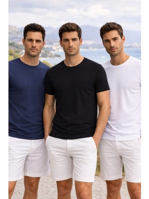 Masimar Erkek 3'lü Bisiklet Yaka Spor Tshirt Sporcu Tişörtü