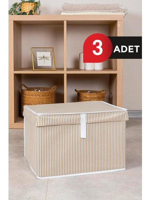 Kahverengi 3 Adet Kapaklı Çok Amaçlı Hurç, Kutu Mega Plus 70X40X30 cm