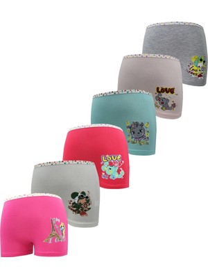 Dondeza Kız Çocuk Pamuklu Karışık Baskılı Şort Külot 6 Adet Renkli Yumuşak Dokulu Tasarım