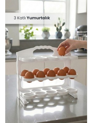 Orvila 3 Katlı Yumurtalık 30 Bölmeli Yumurta Kutusu Buzdolabı Organizer Kutu