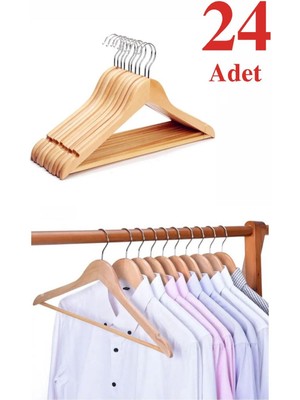 Şık Ahşap Elbise Askısı Seti 24'lü, Dayanıklı ve Kullanışlı Organizer