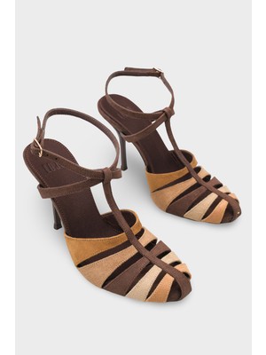 LOJO Kadın İnce Bant Detaylı Zarif Topuklu Ayakkabı Clivati Kahve Garni