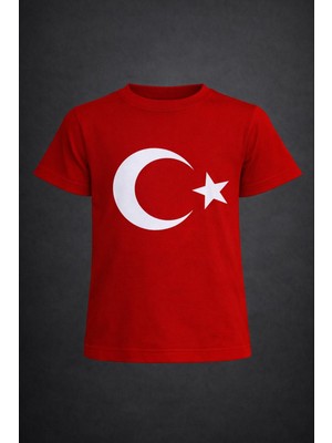 Dıgıl Kids Çocuk Bayrak T-Shirt Kırmızı Beyaz Penye Ay Yıldız