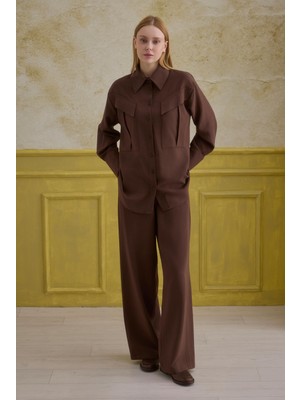 HE-QA Düz Kesim Pantolon Kahve