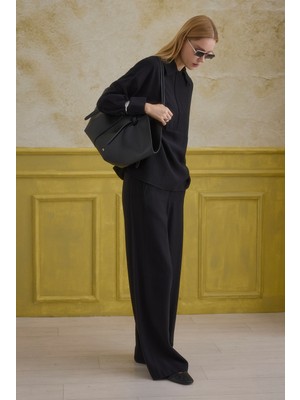 HE-QA Düz Kesim Pantolon Siyah