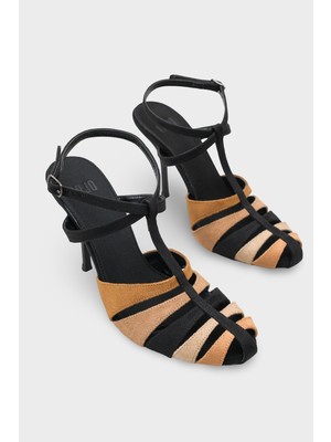 LOJO Kadın İnce Bant Detaylı Zarif Topuklu Ayakkabı Clivati Siyah Garni