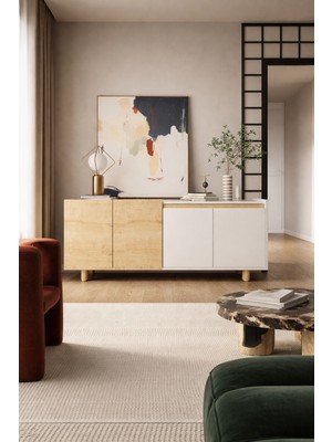 VM VERTEX MOBİLYA Ravenna Modern Konsol 180 cm Safir Meşe-Beyaz