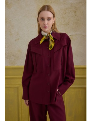 HE-QA Modern Cep Detaylı Gömlek Bordo