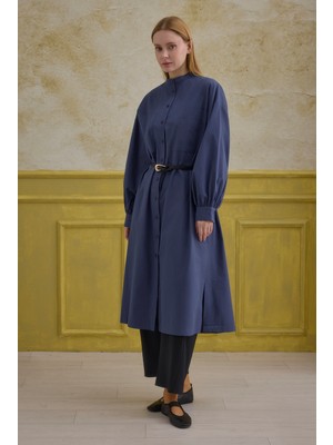 HE-QA Hakim Yaka Uzun Tunik Koyu Kot Mavi