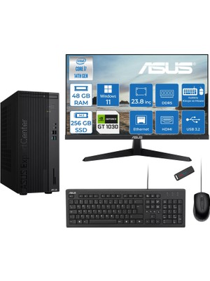 Asus Expertcenter D501MER  Intel® Core™ İ7-14700 48GB Ddr5 256GB SSD 4GB/GT1030  WIN11HOME +23.8" 120Hz Monitör Mini Tower Masaüstü Bilgisayar 238WD501MER21H16+ZETTAUSBBELLEK