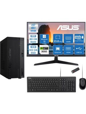 Asus Expertcenter D501MER  Intel® Core™ İ7-14700 80GB Ddr5 512GB SSD 6GB/RTX3050 WIN11HOME +23.8" 120Hz Monitör Mini Tower Masaüstü Bilgisayar 238WD501MER23H27+ZETTAUSBBELLEK