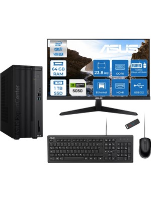 Asus Expertcenter D501MER  Intel® Core™ İ7-14700 64GB Ddr5 1tb SSD 8GB/RTX5050 Freedos +23.8" 120Hz Monitör Mini Tower Masaüstü Bilgisayar 238WD501MER27F23+ZETTAUSBBELLEK